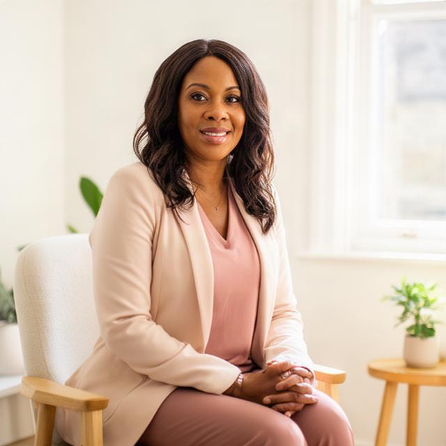 Sian Ogbemudia, a life and career coach, seated in a bright Dublin consultation room